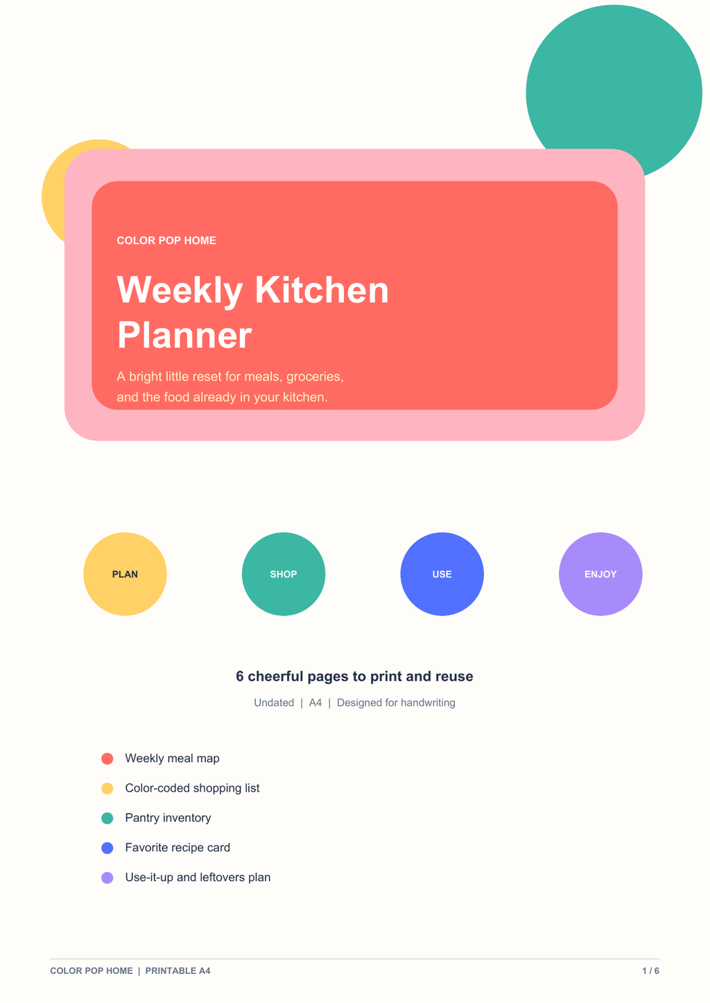 Color Pop Weekly Kitchen Planner cover preview